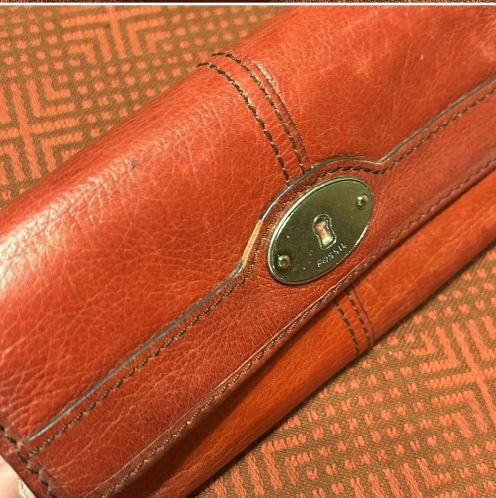 Fossil Red Leather Wallet with Silver Accents - Picture 3 of 16